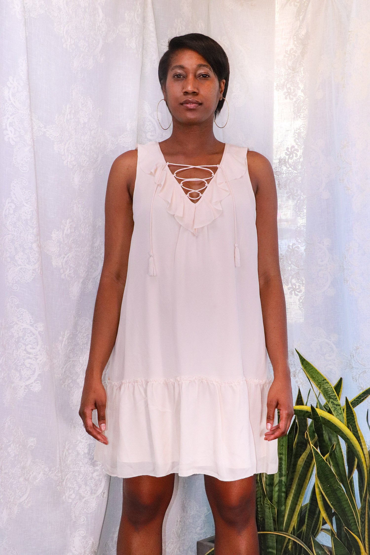 Joie - Felip Silk Lace Up Dress Pesca Porcelain S Joie - Felip Silk Lace Up Dress Pesca Porcelain S