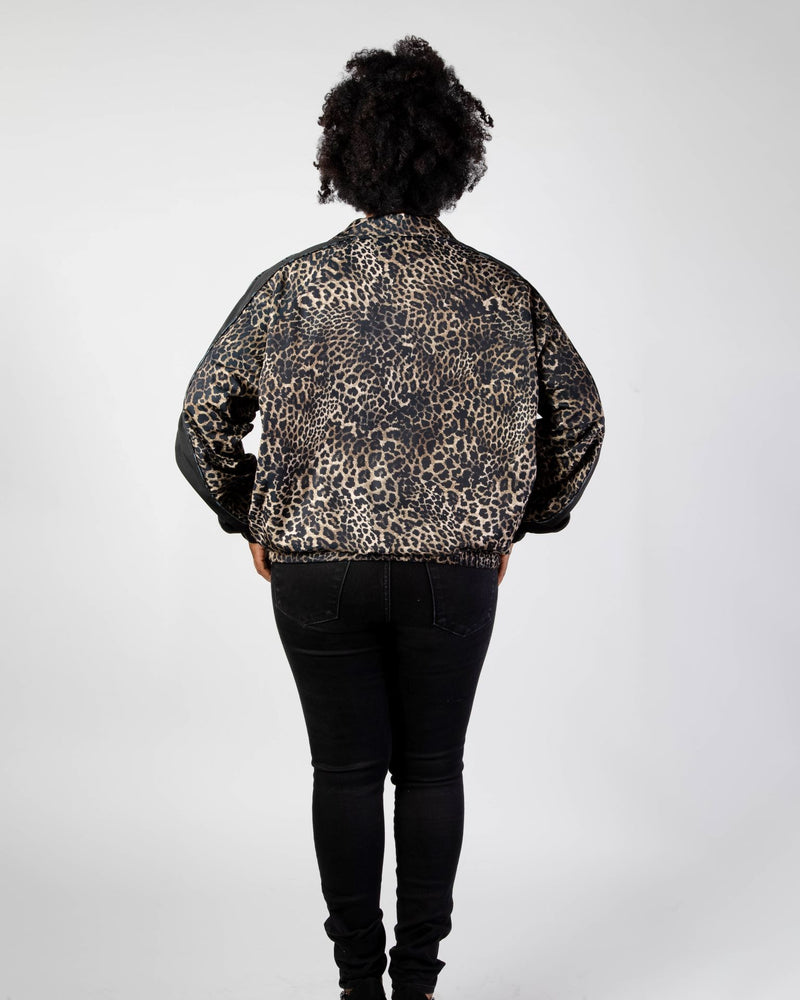 Pam & Gela - Leopard Animal Print Full Zip Windbreaker Jacket - S