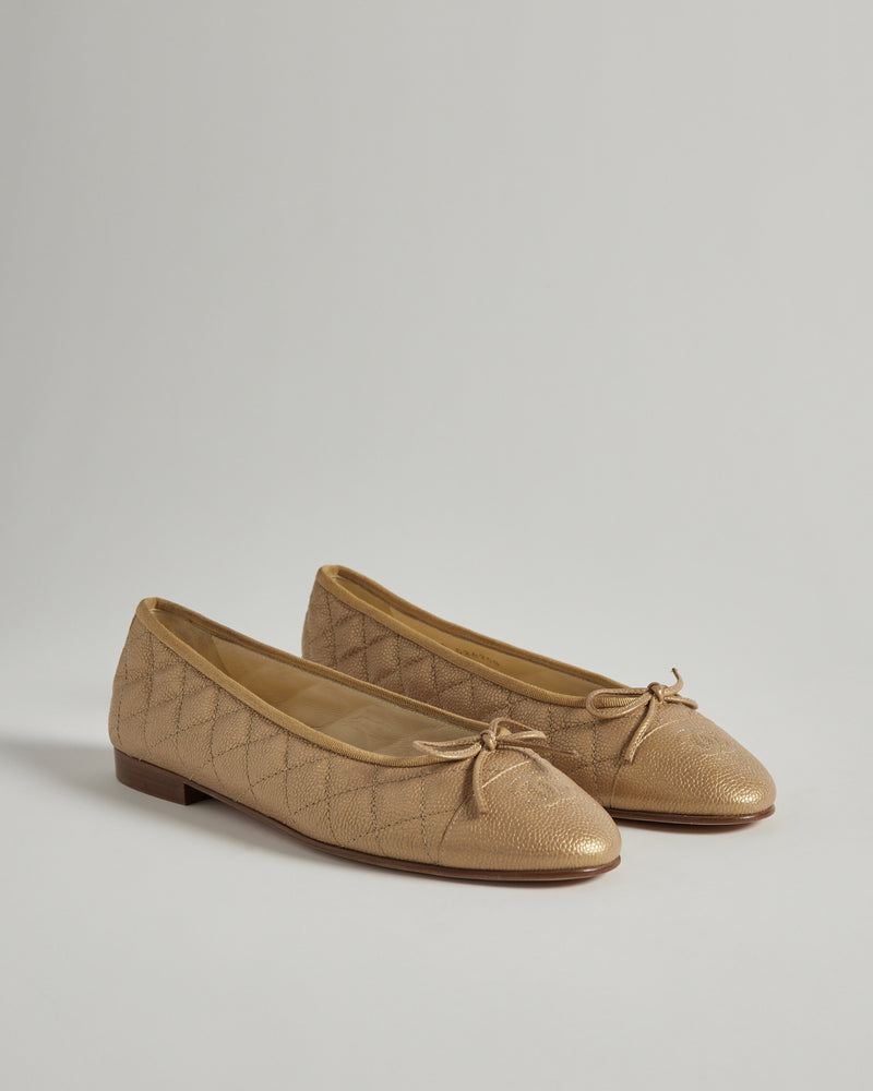 Chanel - Gold Quilted Leather Flats - 40.5