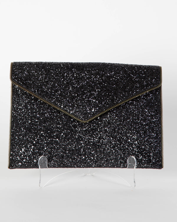 Rebecca Minkoff - Black Glitter Envelope Clutch