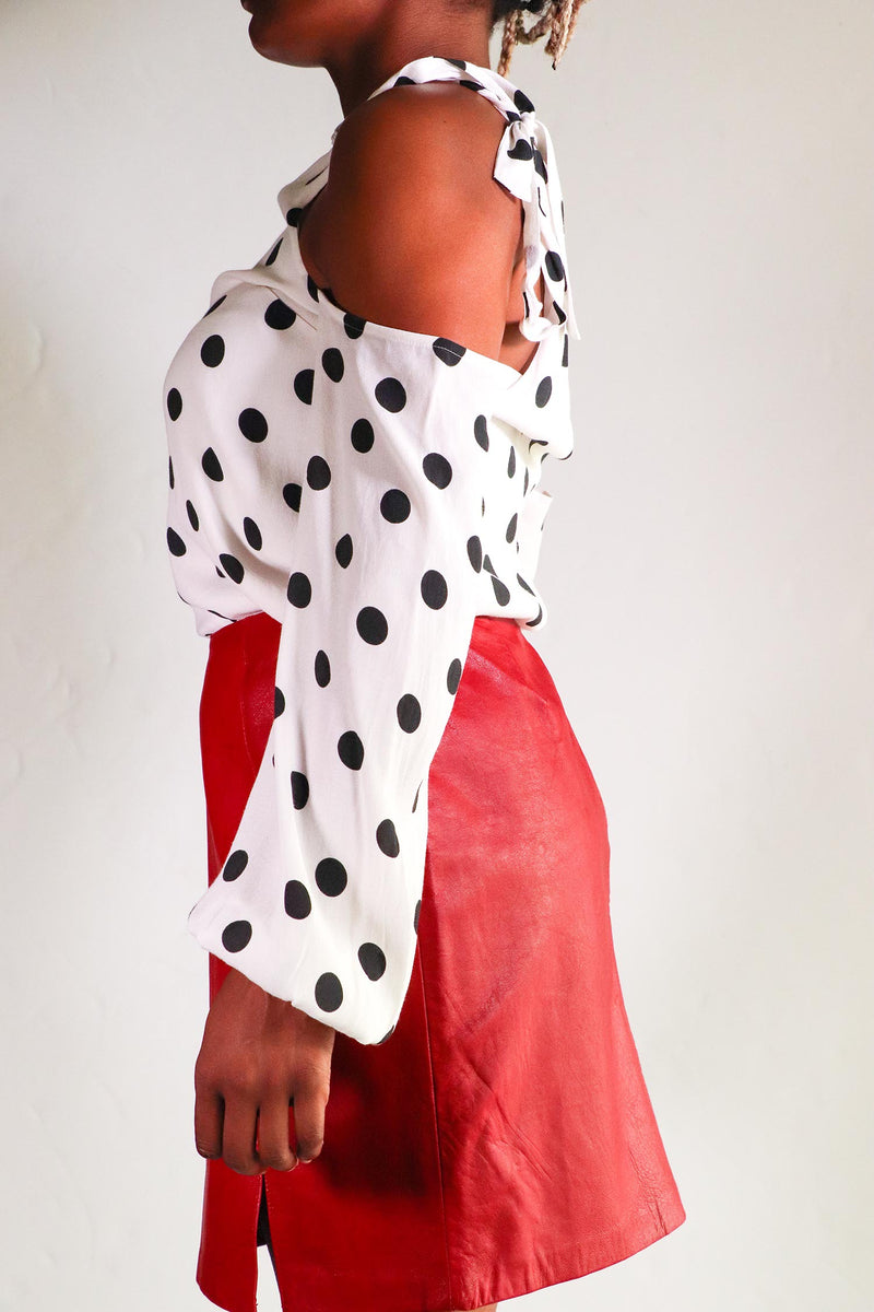 Red polka dot 2025 off the shoulder top