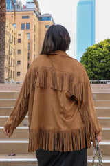 K. Zell - Faux Suede Fringed Jacket - L