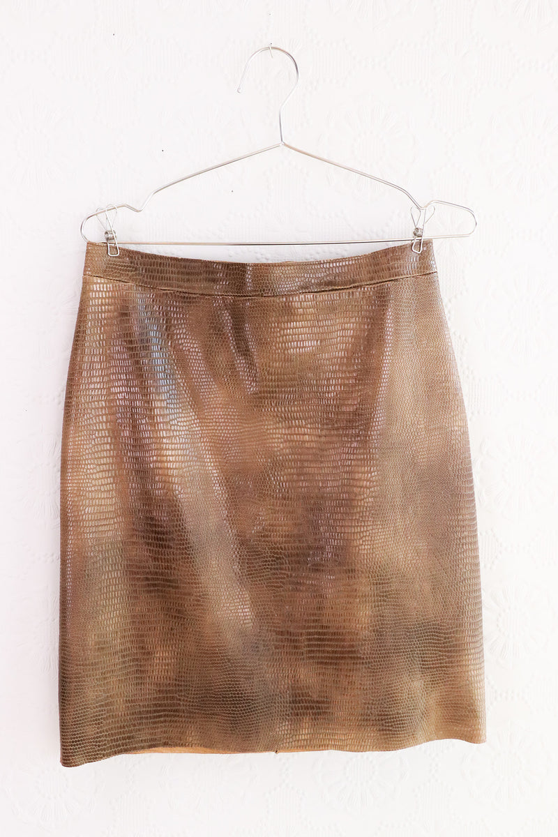 MAX AZRIA - Chino Iguana Embossed Leather Skirt - 4