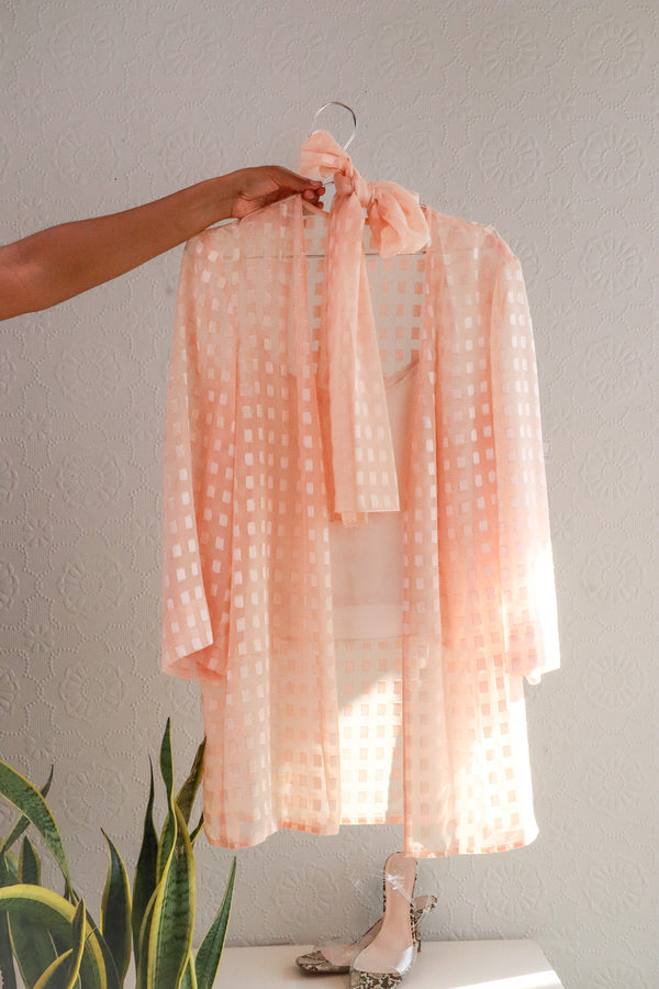 Vintage Baby Pink Top With Scarf - S