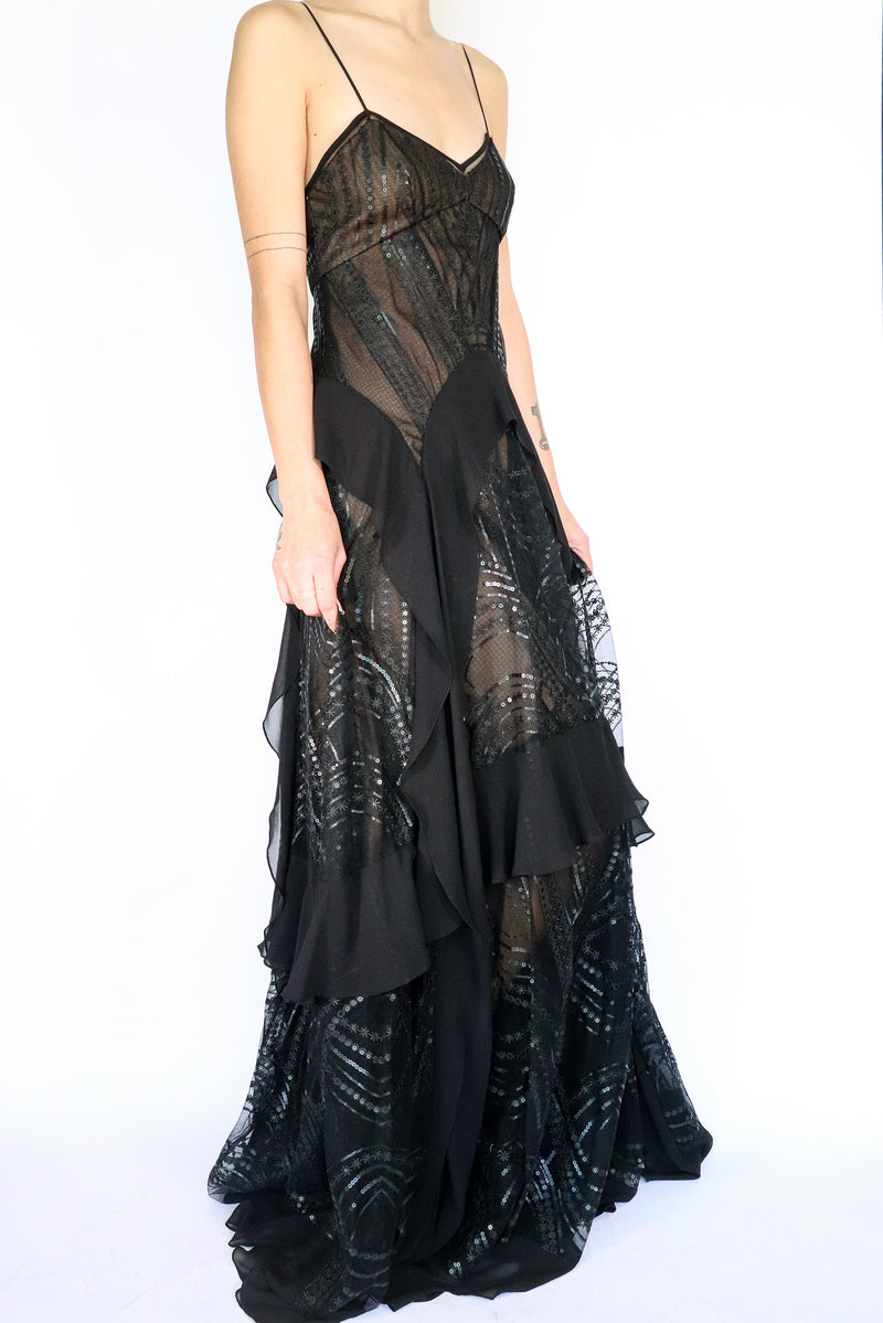 BCBGMAXAZRIA - Black Sequin Evening Dress - 6