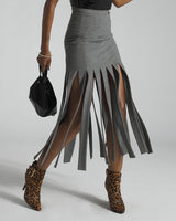 Paneled Wide Fringe Skirt - S