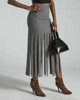 Paneled Wide Fringe Skirt - S