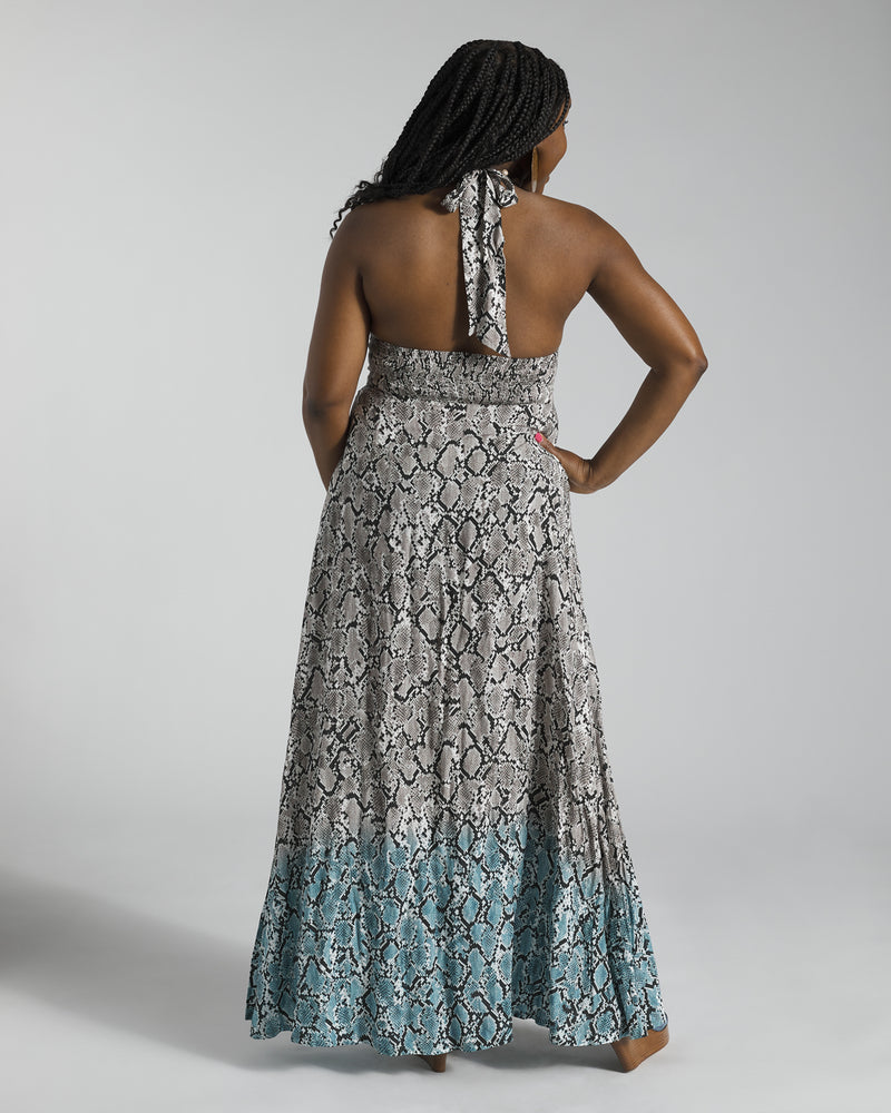 Heidi Klein - Mombasa Snake-Print Halter Maxi Dress - L